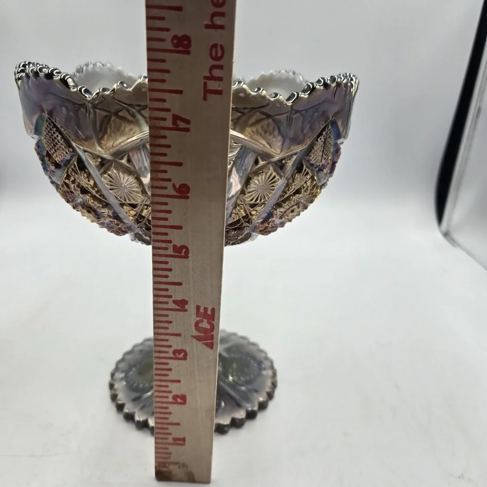 Vintage Imperial Glass Octagon Compote Smoke Carnival Glass Pedestal Candy Dish